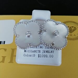Moissanite Silver Floral Earrings